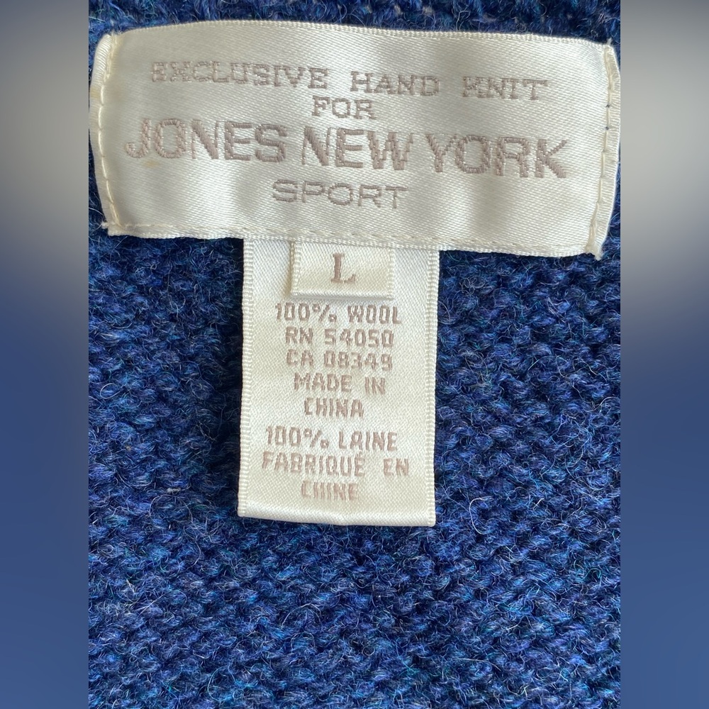 Vintage Jones New York SPORT Women Hand Knit Sweater Sz L Blue White 100% Wool - Picture 12 of 14